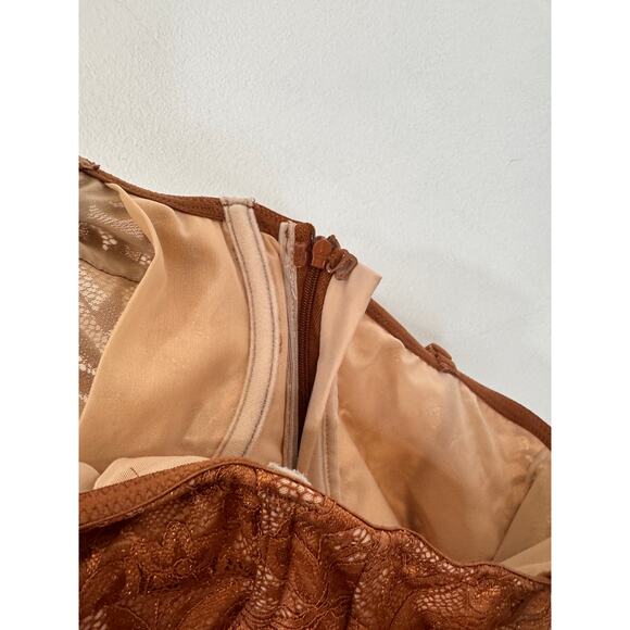 Popilush Brown Bodycon Dress Stretch Lace Floral Sweetheart Spaghetti M Medium - Picture 7 of 8